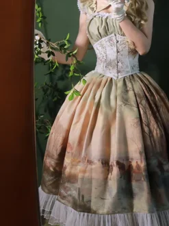 Classical Lolita Dress Chiffon Ruffles Sleeveless Lolita Dresses Floral Print Classic Blue