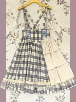 Classical Lolita Dress Cotton Ruffles Sleeveless Checkered Light Sky Blue Lolita Dresses