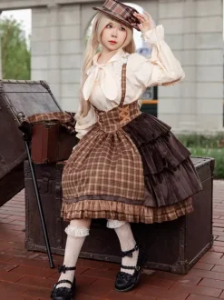 Classical Lolita Dress Cotton Ruffles Sleeveless Checkered Light Sky Blue Lolita Dresses