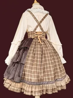 Classical Lolita Dress Cotton Ruffles Sleeveless Checkered Light Sky Blue Lolita Dresses