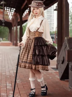 Classical Lolita Dress Cotton Ruffles Sleeveless Checkered Light Sky Blue Lolita Dresses