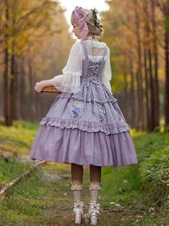 Classical Lolita Dress Cotton Lace Lolita Dresses Sleeveless Floral Print Dark Green