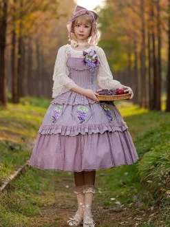Classical Lolita Dress Cotton Lace Lolita Dresses Sleeveless Floral Print Dark Green