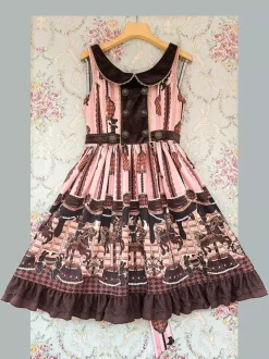 Classical Lolita Dress Cotton Bows Lolita Dresses Sleeveless Chocolate Jumper Skirt