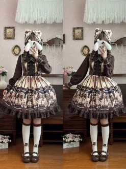 Classical Lolita Dress Cotton Bows Lolita Dresses Sleeveless Chocolate Jumper Skirt