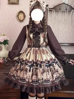 Classical Lolita Dress Cotton Bows Lolita Dresses Sleeveless Chocolate Jumper Skirt