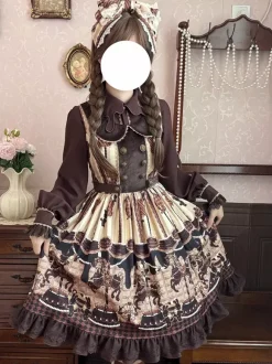 Classical Lolita Dress Cotton Bows Lolita Dresses Sleeveless Chocolate Jumper Skirt
