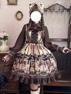 Classical Lolita Dress Cotton Bows Lolita Dresses Sleeveless Chocolate Jumper Skirt