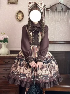 Classical Lolita Dress Cotton Bows Lolita Dresses Sleeveless Chocolate Jumper Skirt