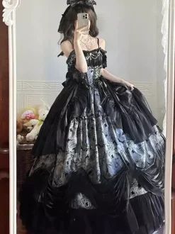 Classical Lolita Dresses JSK Gothic Lolita Dresses Bows Floral Print Slip Dress