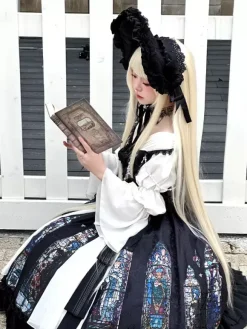 Classical Lolita Dress Long Sleeves Jacquard Lolita Dresses Gothic Black