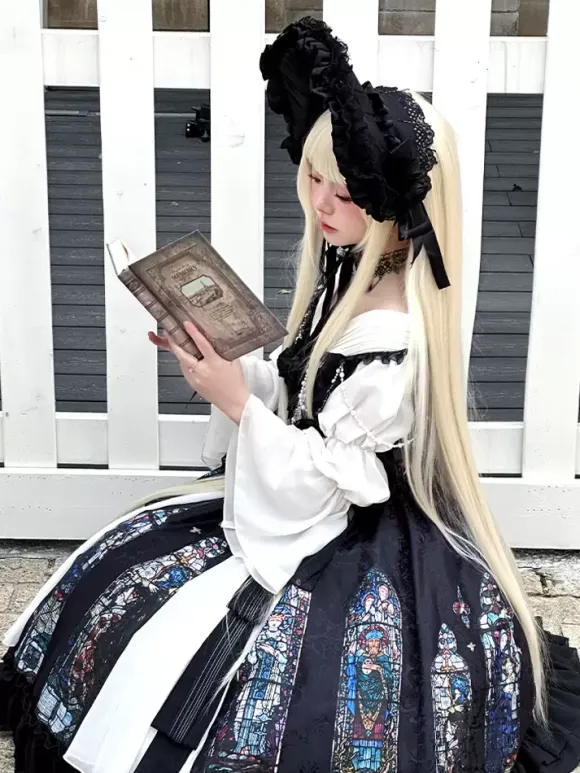 Classical Lolita Dress Long Sleeves Jacquard Lolita Dresses Gothic Black