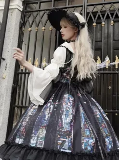 Classical Lolita Dress Long Sleeves Jacquard Lolita Dresses Gothic Black