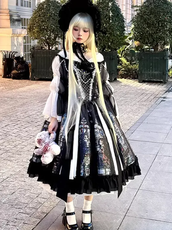 Classical Lolita Dress Long Sleeves Jacquard Lolita Dresses Gothic Black