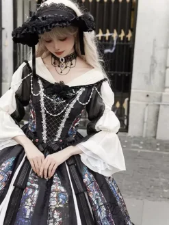 Classical Lolita Dress Long Sleeves Jacquard Lolita Dresses Gothic Black