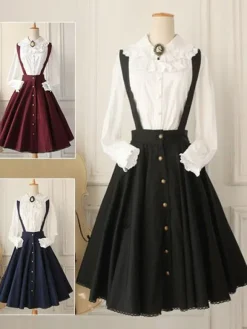 Classical Lolita Dress Military Style Cross Regression Lolita Salopette Button Suspender Skirt
