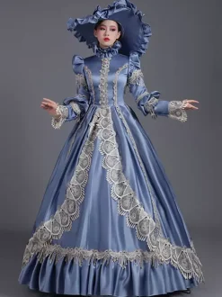 Classical Lolita Dress Polyester Long Sleeves Lolita Dresses Classic Blue