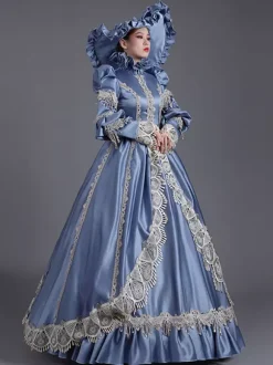 Classical Lolita Dress Polyester Long Sleeves Lolita Dresses Classic Blue