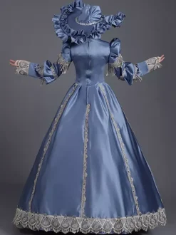 Classical Lolita Dress Polyester Long Sleeves Lolita Dresses Classic Blue