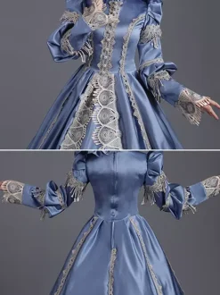 Classical Lolita Dress Polyester Long Sleeves Lolita Dresses Classic Blue