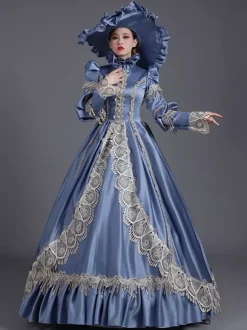 Classical Lolita Dress Polyester Long Sleeves Lolita Dresses Classic Blue