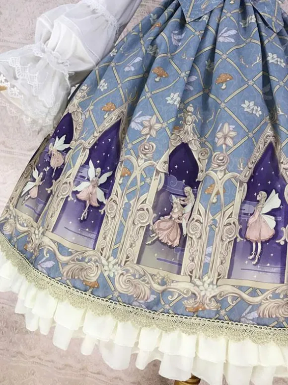 Classical Lolita Dress Polyester Sleeveless Lolita Dresses Classic Cyan