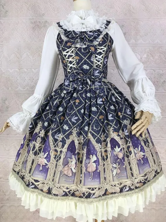 Classical Lolita Dress Polyester Sleeveless Lolita Dresses Classic Cyan