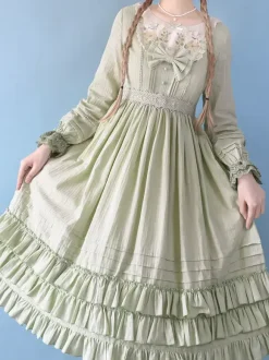 Classical Lolita Dress Polyester Long Sleeves Grass Green Lolita Dress