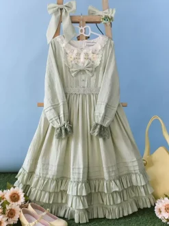 Classical Lolita Dress Polyester Long Sleeves Grass Green Lolita Dress