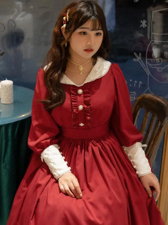 Classical Lolita Dress Polyester Ruffles Lolita Dresses Long Sleeves Classic Baby Blue