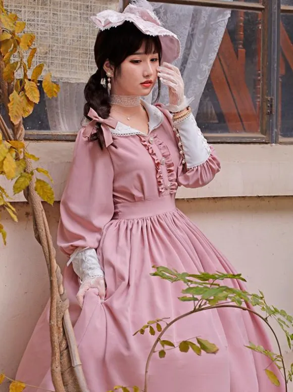 Classical Lolita Dress Polyester Ruffles Lolita Dresses Long Sleeves Classic Baby Blue