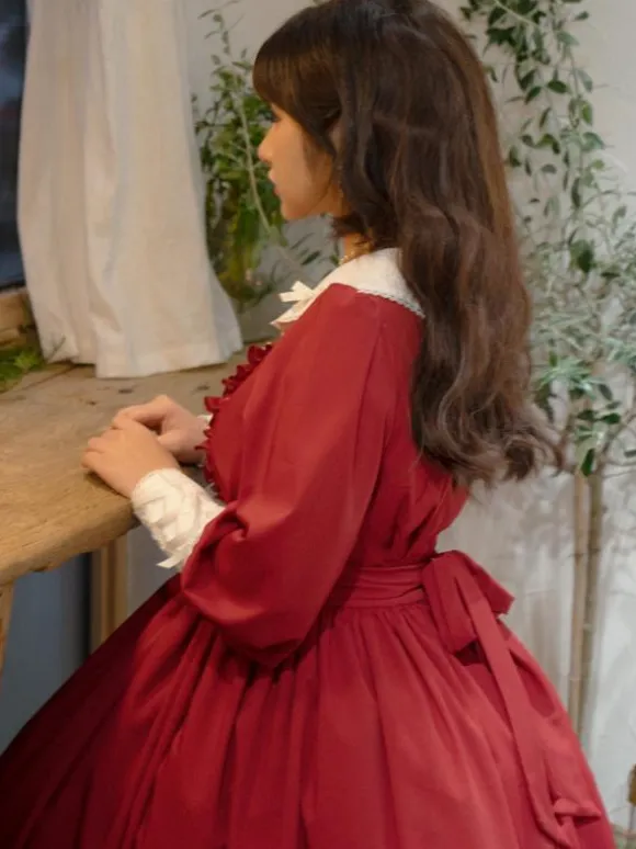 Classical Lolita Dress Polyester Ruffles Lolita Dresses Long Sleeves Classic Baby Blue