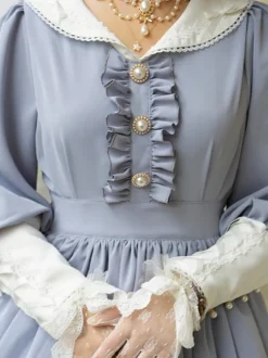 Classical Lolita Dress Polyester Ruffles Lolita Dresses Long Sleeves Classic Baby Blue