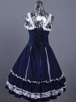 Classical Lolita Dress Polyester Sleeveless Lolita Dresses Color Block Gothic Blue