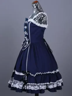 Classical Lolita Dress Polyester Sleeveless Lolita Dresses Color Block Gothic Blue