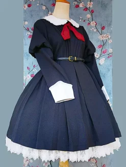 Classical Lolita Dress Polyester Knotted Long Sleeves Lolita Dresses Classic Tan