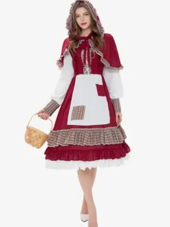 Classical Lolita Dress Ruffles Long Sleeves Plaid Lolita Dresses Classic Burgundy