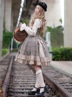 Classical Lolita JSK Dress Camel Bows Sleeveless Polyester Lolita Jumper Skirt