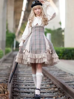 Classical Lolita JSK Dress Camel Bows Sleeveless Polyester Lolita Jumper Skirt