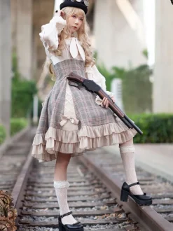 Classical Lolita JSK Dress Camel Bows Sleeveless Polyester Lolita Jumper Skirt