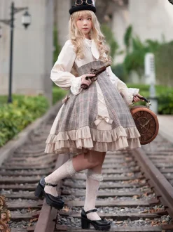 Classical Lolita JSK Dress Camel Bows Sleeveless Polyester Lolita Jumper Skirt