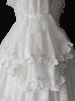 Classical Lolita OP Dress 4-Piece Set White Ruffles Long Sleeve Sweet Lolita One Piece Dresses