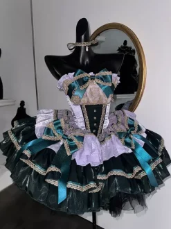 Classical Lolita Strapless Dress Lace Bow Accented Green Victorian Style Lolita Gown