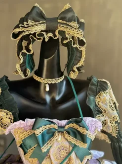 Classical Lolita Strapless Dress Lace Bow Accented Green Victorian Style Lolita Gown