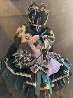 Classical Lolita Strapless Dress Lace Bow Accented Green Victorian Style Lolita Gown