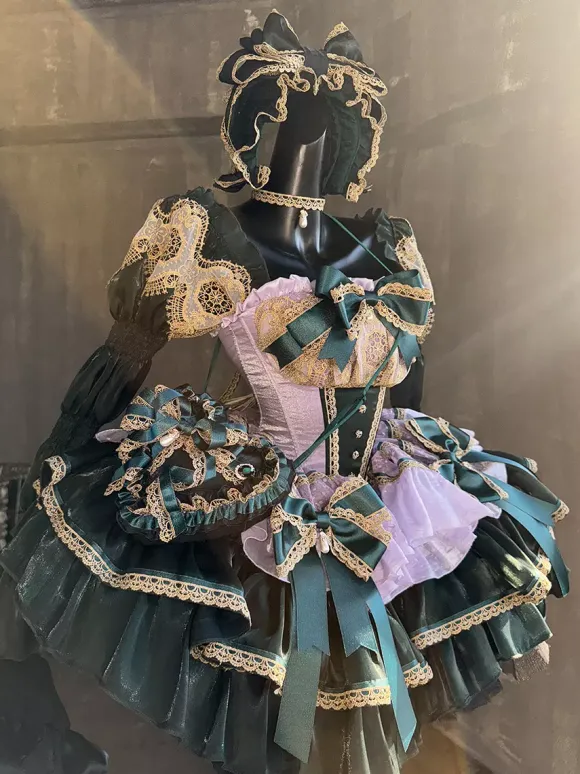 Classical Lolita Strapless Dress Lace Bow Accented Green Victorian Style Lolita Gown
