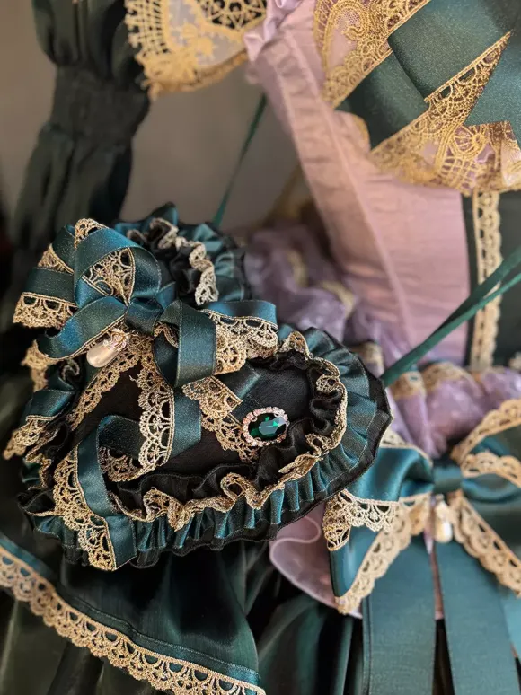 Classical Lolita Strapless Dress Lace Bow Accented Green Victorian Style Lolita Gown