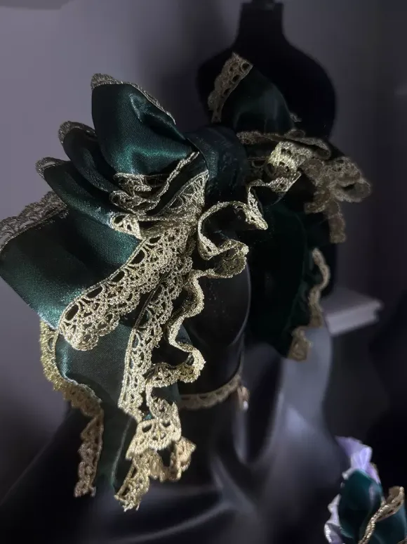 Classical Lolita Strapless Dress Lace Bow Accented Green Victorian Style Lolita Gown