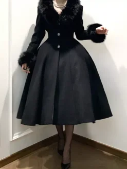 Classic Gothic Lolita Coats Black Sash Overcoat Winter Lolita Coat