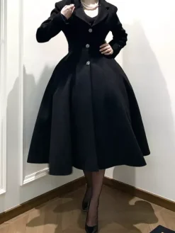 Classic Gothic Lolita Coats Black Sash Overcoat Winter Lolita Coat